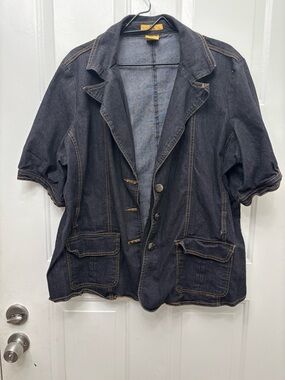 Dark Denim Short-Sleeve Jean Jacket - Women's